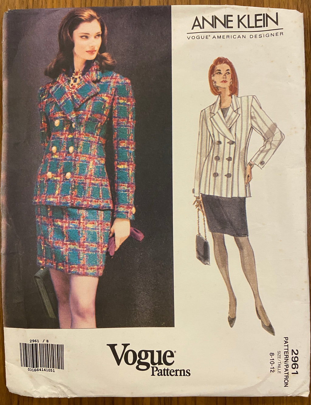 Vogue 2961 Anne Klein vintage 1990s jacket and skirt pattern Bust 31.5, 32.5, 34 inches