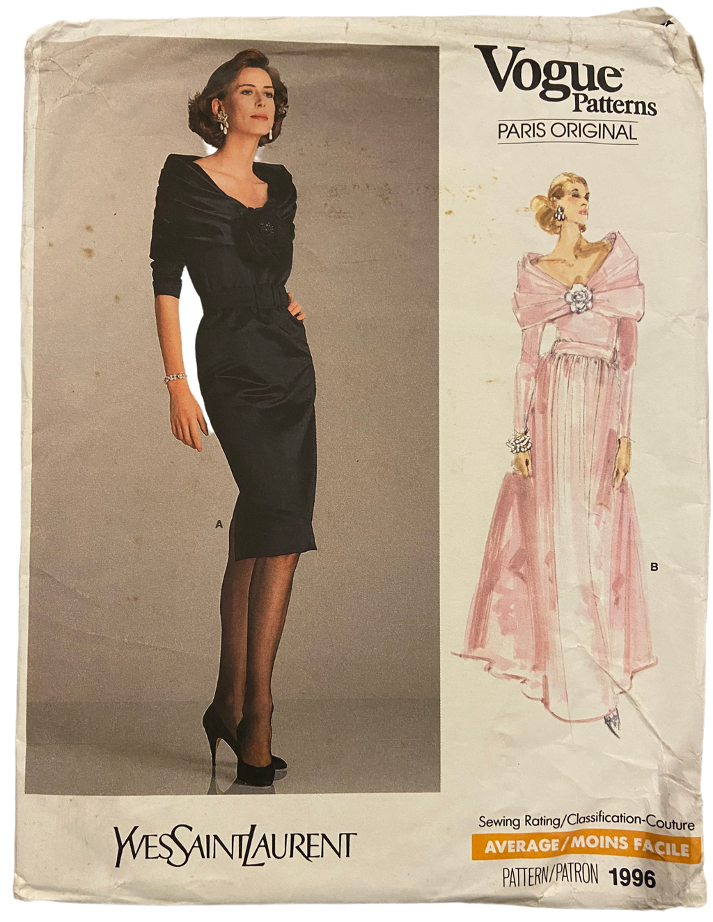 Vogue Paris Original 1996 vintage 1980s Yves Saint Laurent dress pattern Bust 34 inches
