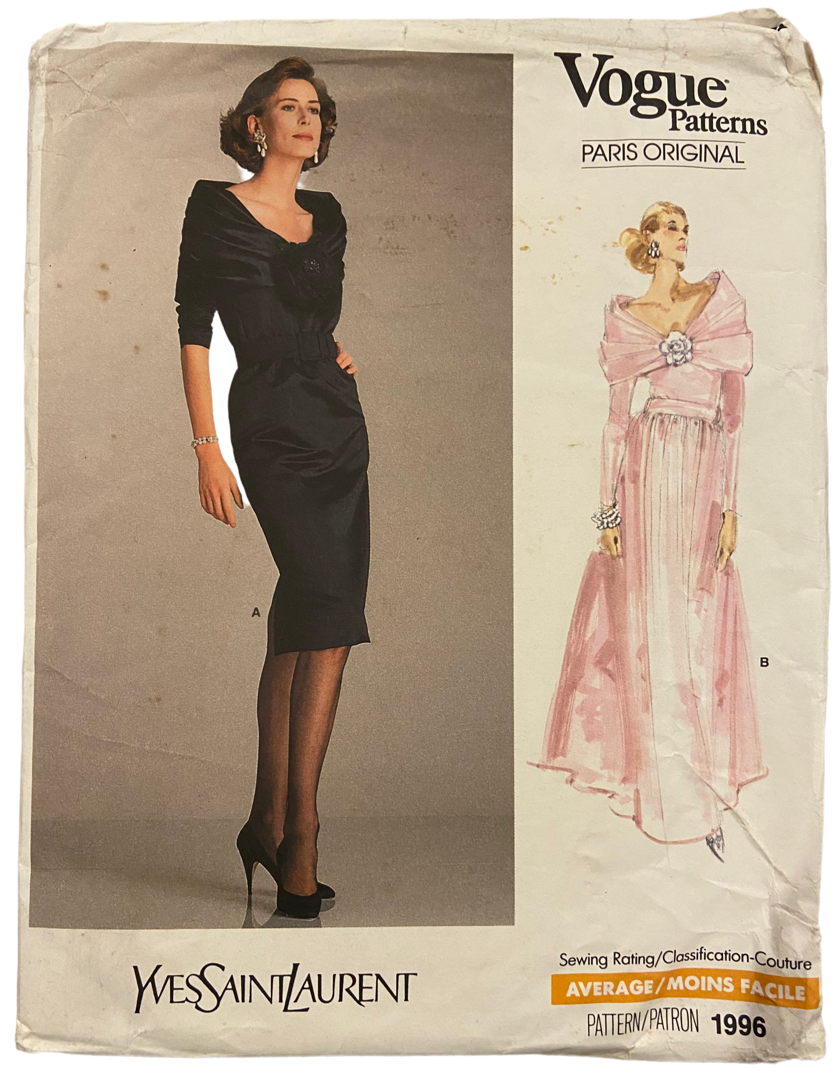 Vogue Paris Original 1996 vintage 1980s Yves Saint Laurent dress pattern Bust 34 inches