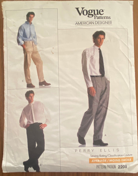 Vintage 1980s Vogue 2209 American Designer Perry Ellis pants sewing pattern. Waist 26-28-30 inches