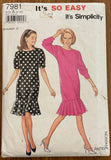 Simplicity 7981 vintage 1990s dress sewing pattern. Bust 30.5, 31.5, 32.5, 34, 36, 38 inches