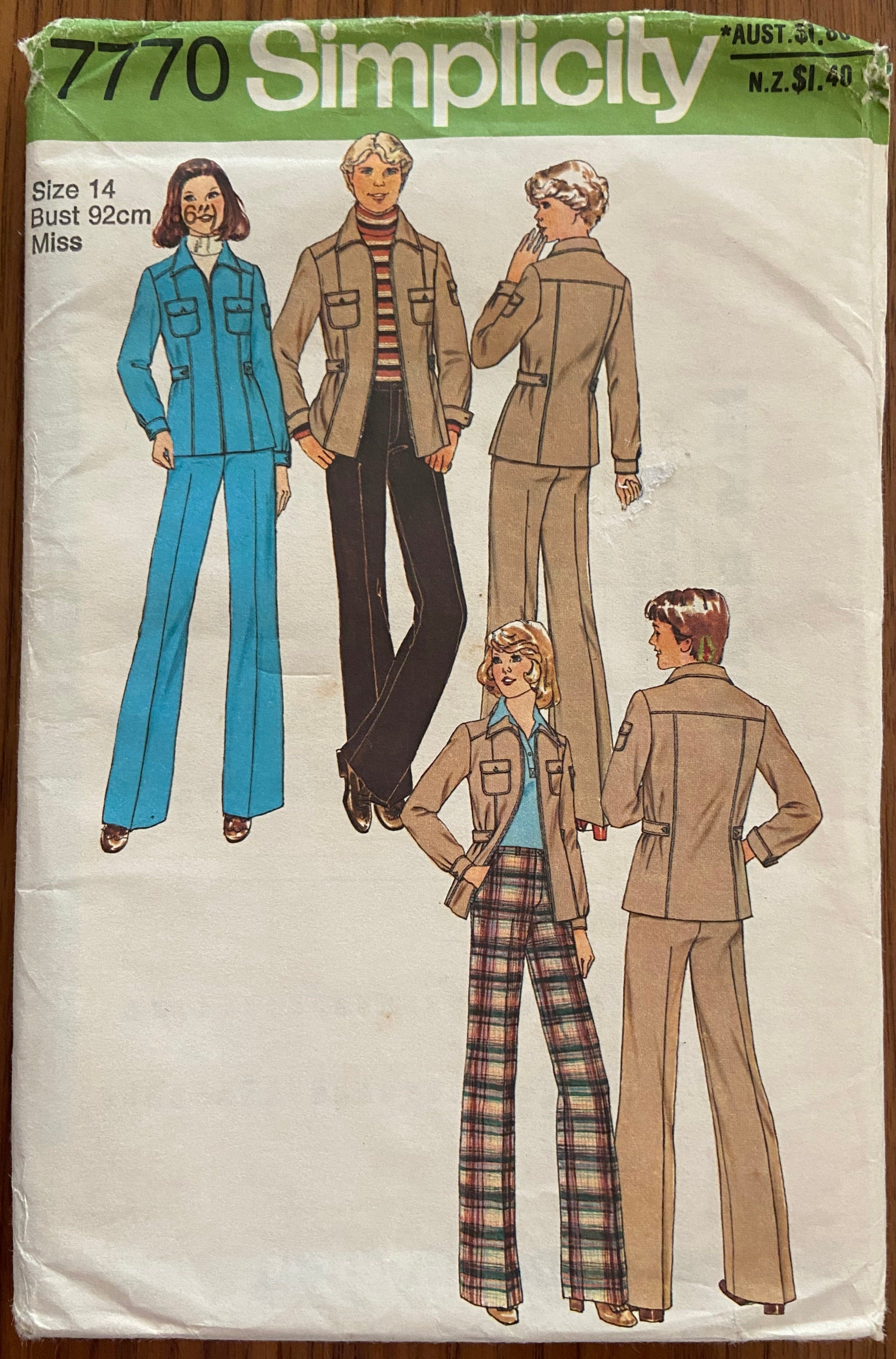 Simplicity 7770 vintage 1970s jacket and pants pattern Bust 36 inches