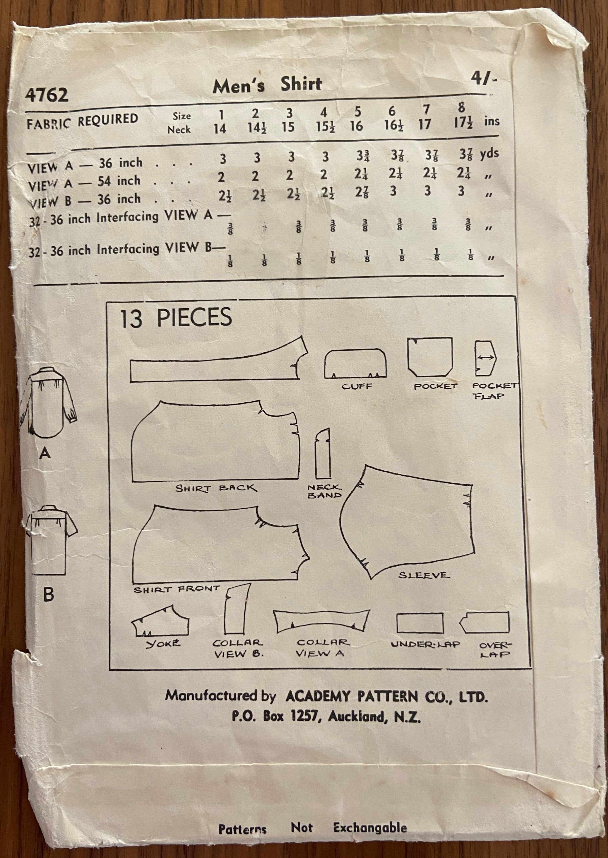Academy 4762 vintage 1950s men's shirt pattern