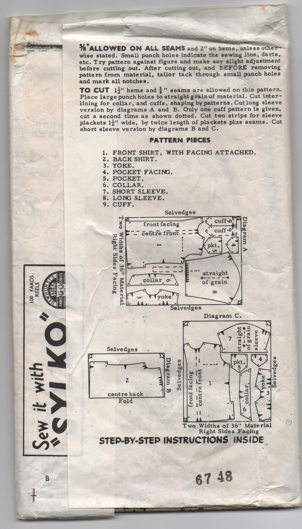 Maudella 5052 vintage 1950s men's shirt pattern