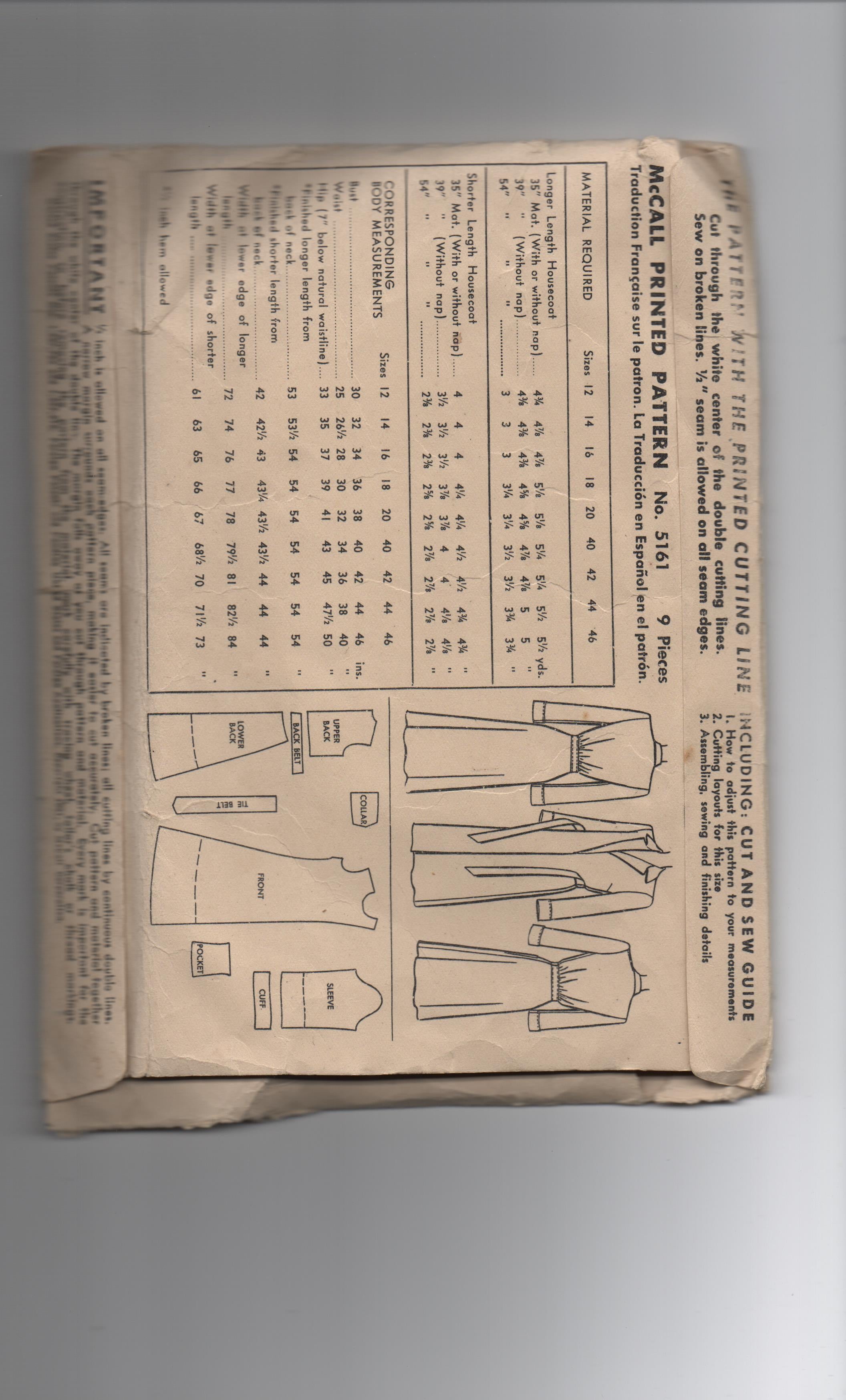 McCall 5161 vintage 1940s housecoat sewing pattern