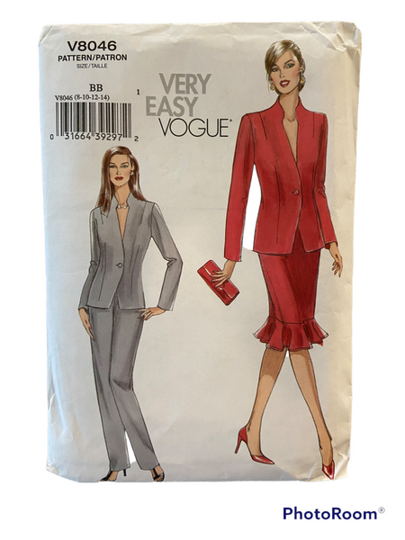Vogue v8046 jacket, skirt, pants sewing pattern. Bust 31.5, 32.5, 34, 36 inches