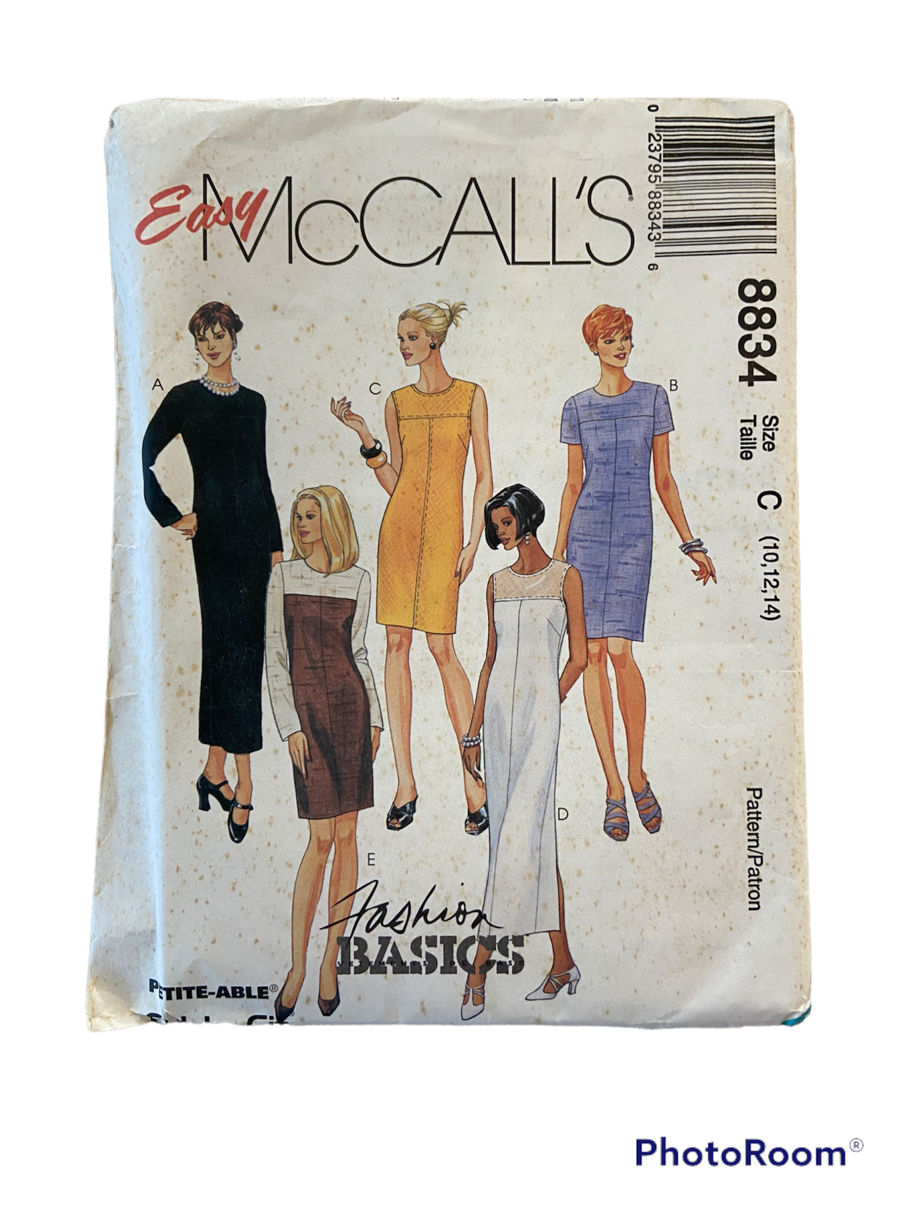 Easy McCall's 8834 vintage 1990s dress sewing pattern. Bust 32.5, 34, 36 inches