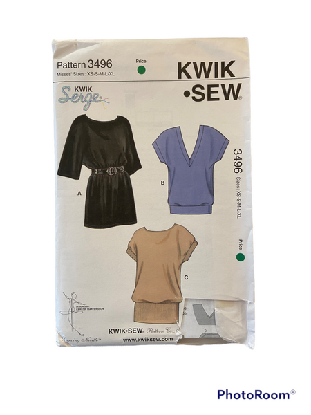 Kwik Sew 3496 Misses Pullover Knit Top Tunic Sewing Pattern Size XS-XL