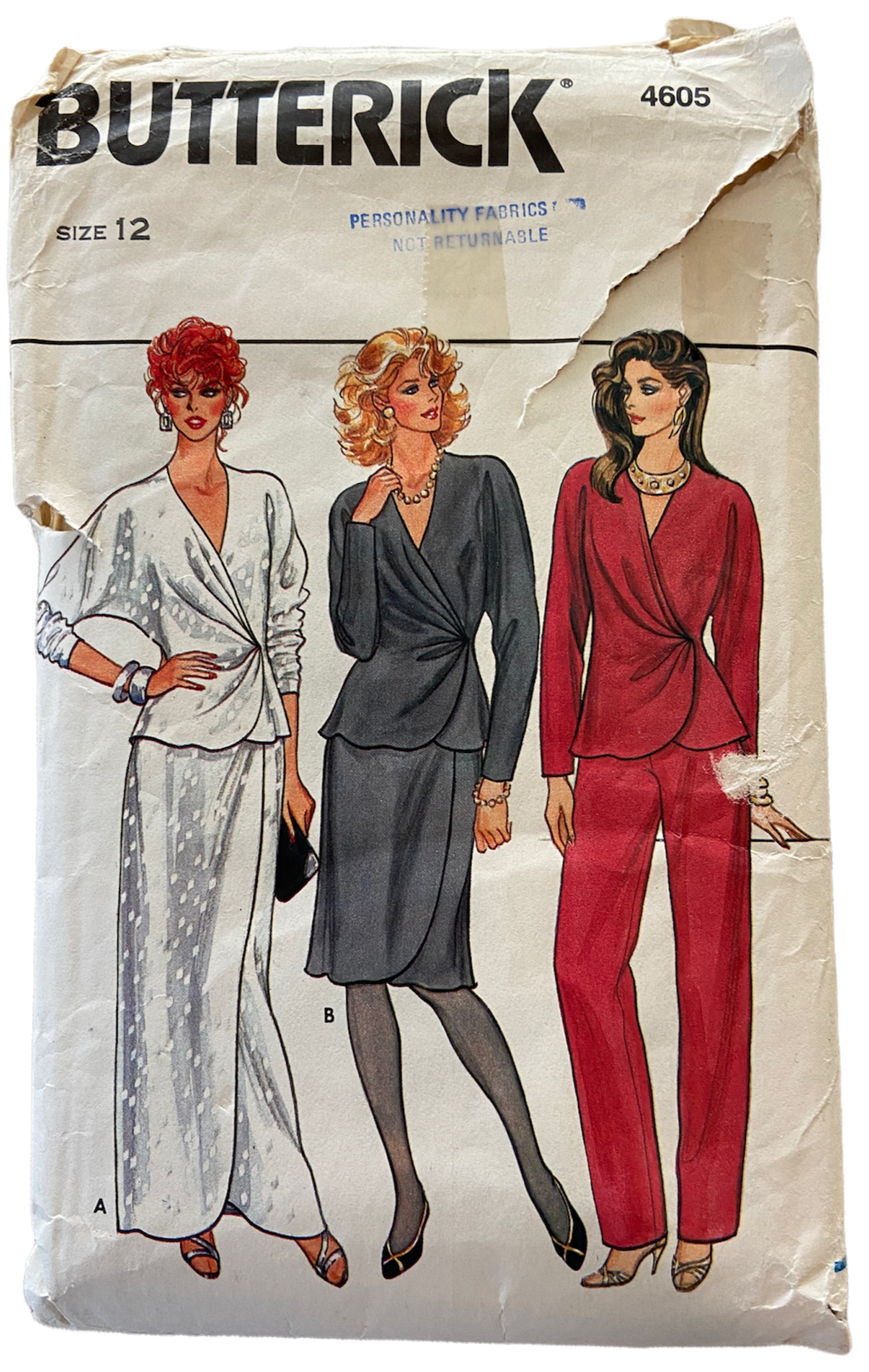 Butterick 4605 vintage 1980s tunic, skirt and pants sewing pattern. Bust 34 inches
