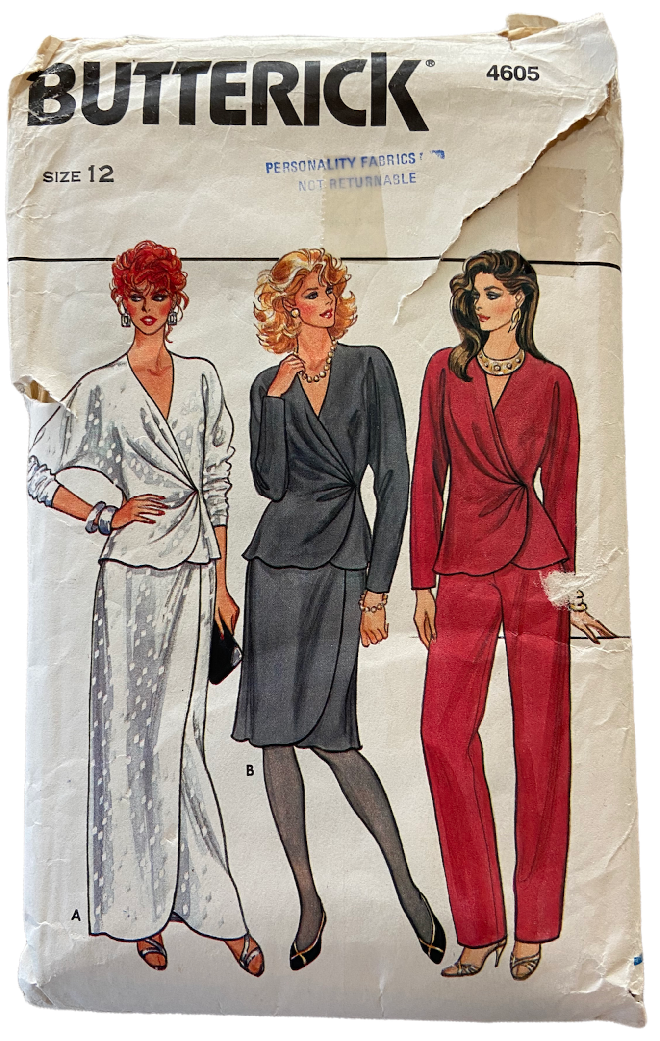 Butterick 4605 vintage 1980s tunic, skirt and pants sewing pattern. Bust 34 inches