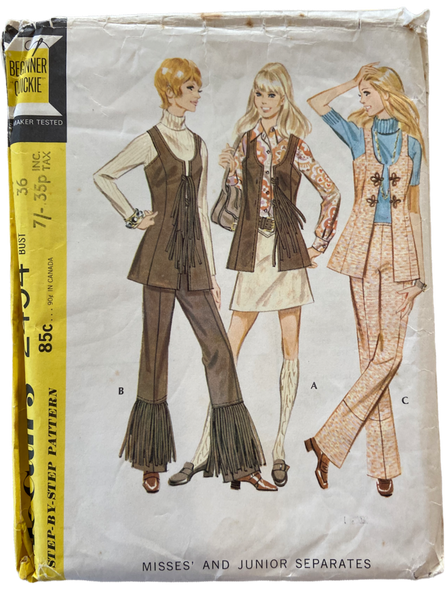 McCall's 2454 vintage 1970s skirt vest and pants pattern Bust 36