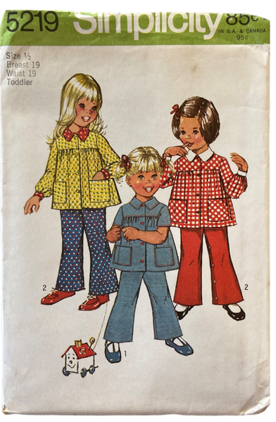 Simplicity 5219 vintage 1970s toddler's smock and pants sewing pattern Size 1/2 Breast 19 inches
