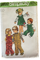 Simplicity 5992 vintage 1970s toddler's overalls jumper and blouse sewing pattern Size 1/2 Breast 19 inches