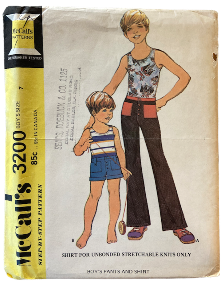 McCall's 3200 vintage 1970s boy's pants and shirt sewing pattern size 7, 27 inch chest