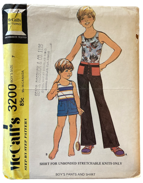 McCall's 3200 vintage 1970s boy's pants and shirt sewing pattern size 7, 27 inch chest
