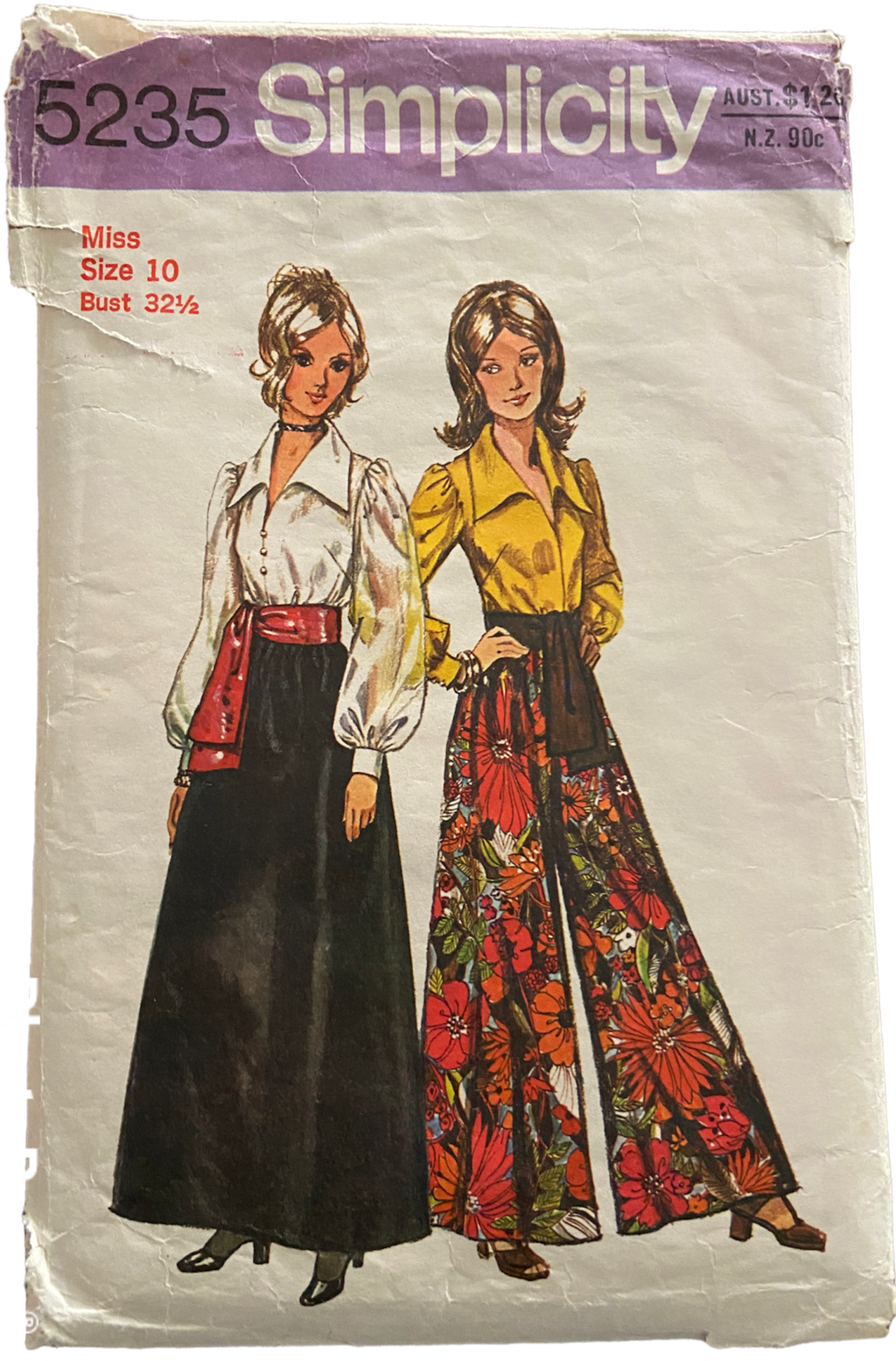 Simplicity 5235 vintage 1970s blouse, skirt, pantskirt and sash sewing pattern