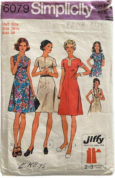 Simplicity 6079 vintage 1970s dress sewing pattern