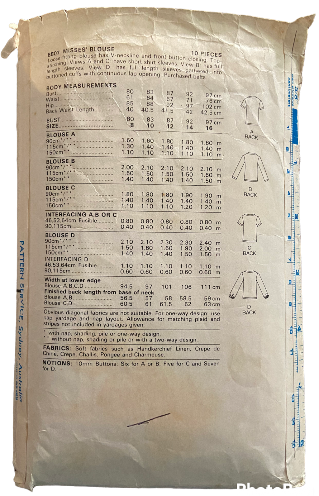 Butterick 6807 vintage 1980s tops sewing pattern