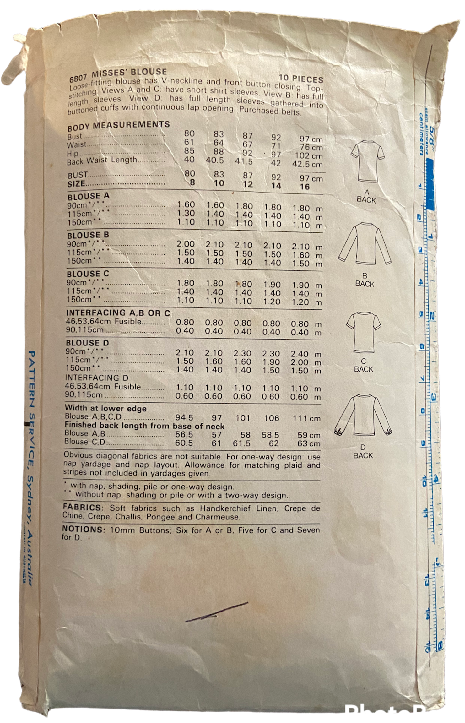 Butterick 6807 vintage 1980s tops sewing pattern