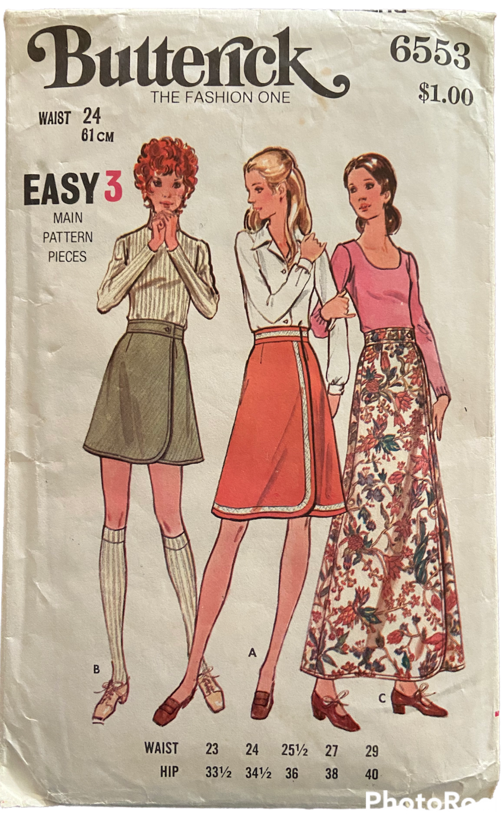 Butterick 6553 vintage 1970s wrap skirt sewing pattern