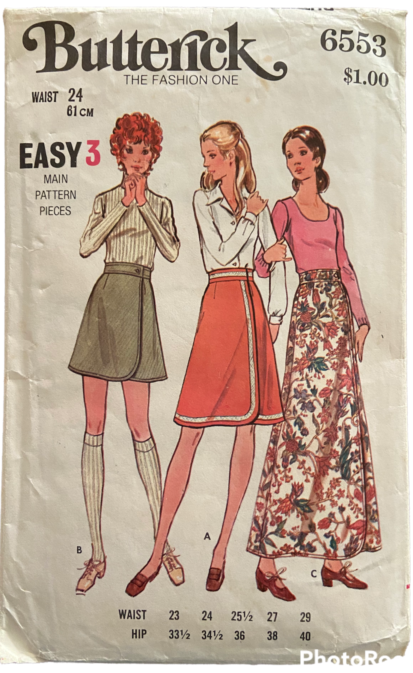 Butterick 6553 vintage 1970s wrap skirt sewing pattern