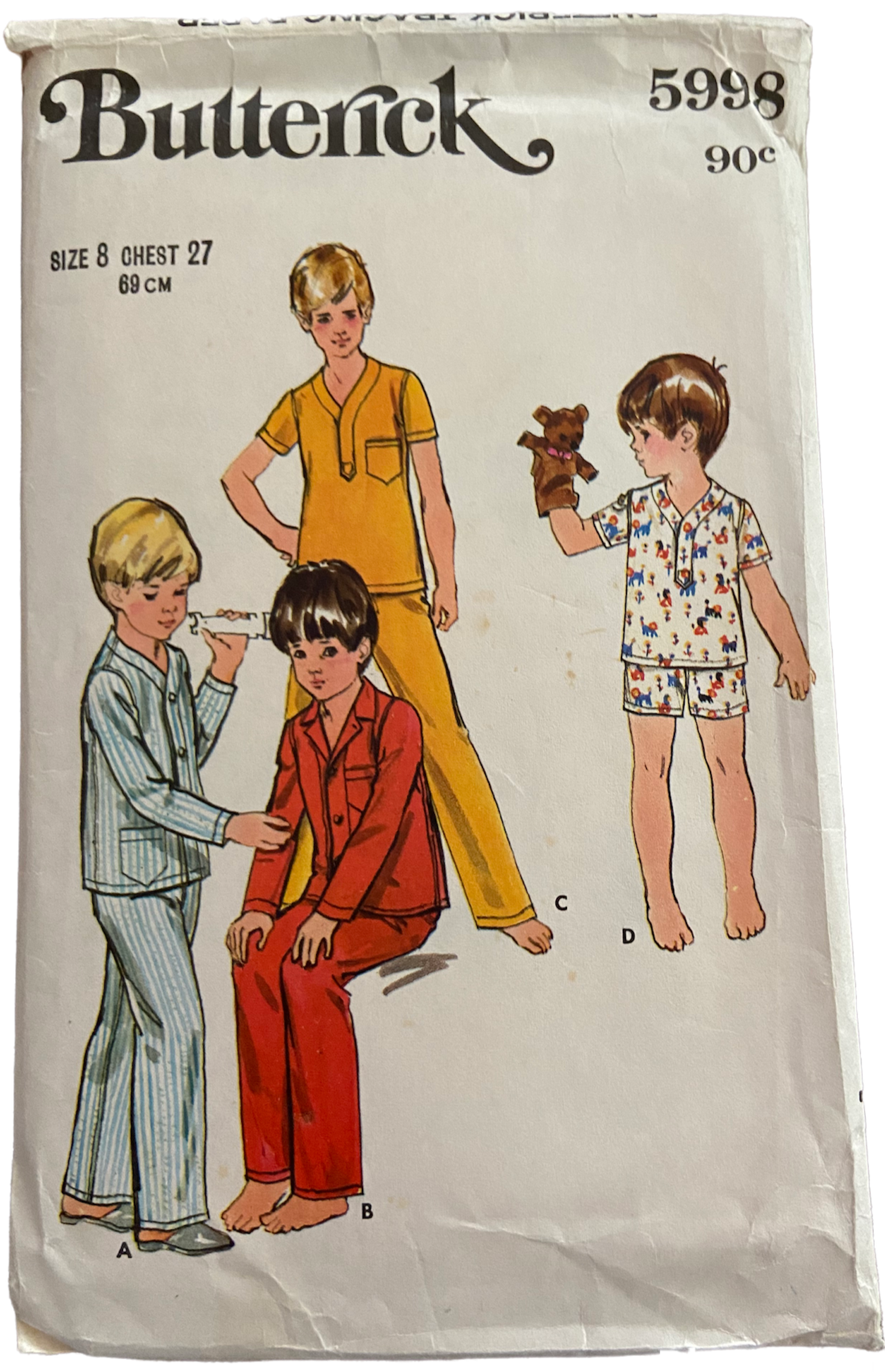 Butterick 5998 vintage 1970s child's pajamas sewing pattern