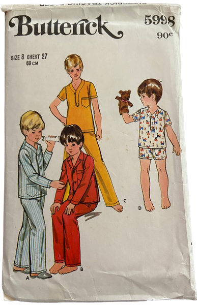 Butterick 5998 vintage 1970s child's pajamas sewing pattern