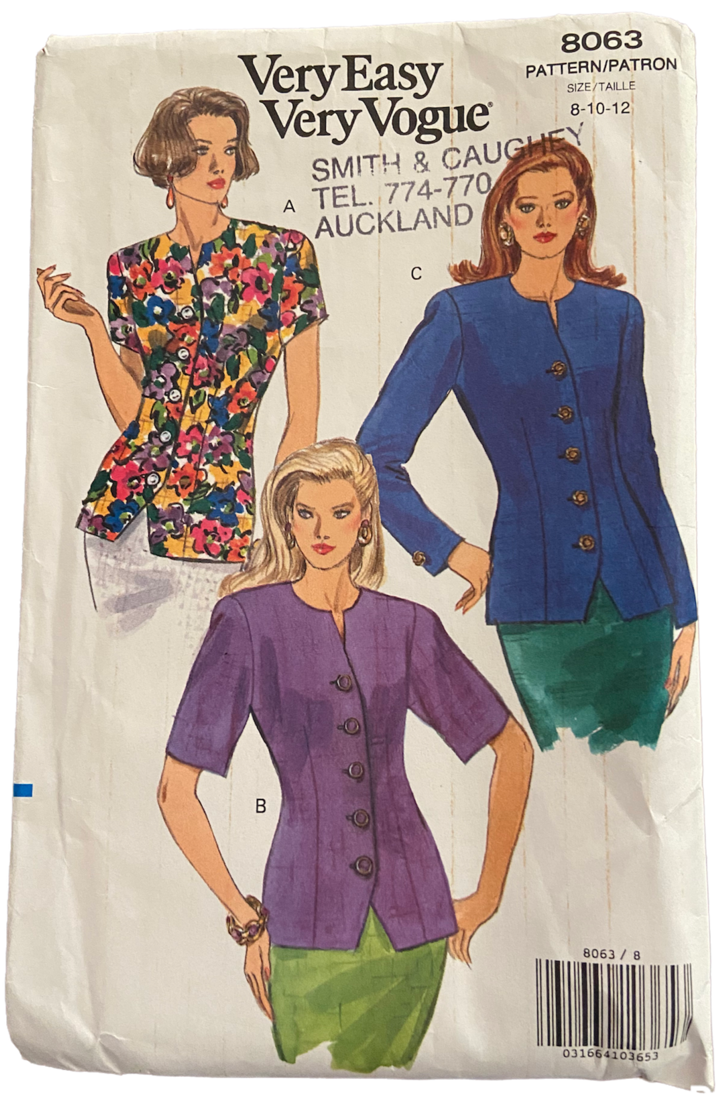 Very easy very vogue 8063 vintage 1980s blouse sewing pattern. Bust 31.5. 32.5, 34 inches