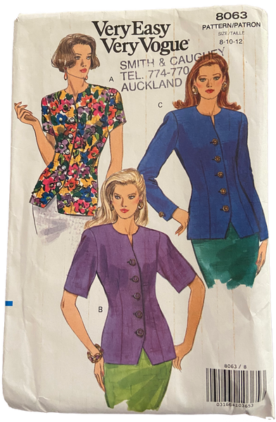 Very easy very vogue 8063 vintage 1980s blouse sewing pattern. Bust 31.5. 32.5, 34 inches