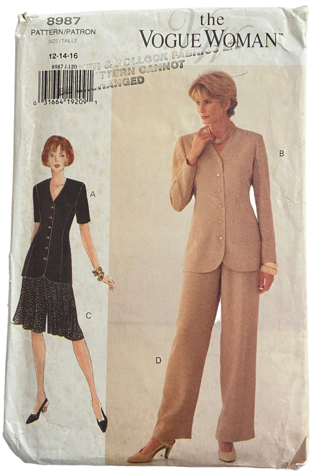 Vogue 8987 vintage 1990s misses petite top, shorts and pants sewing pattern