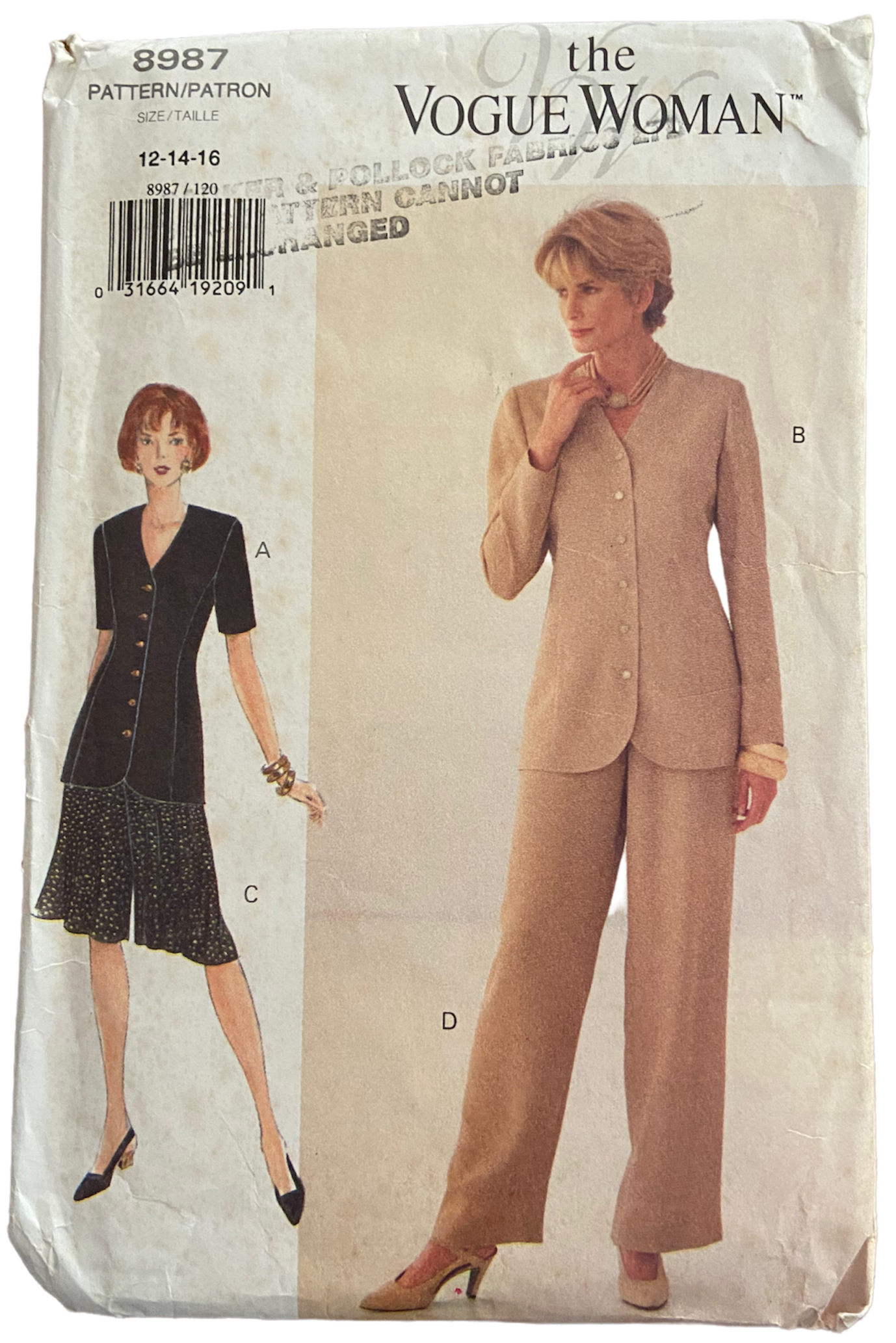 Vogue 8987 vintage 1990s misses petite top, shorts and pants sewing pattern