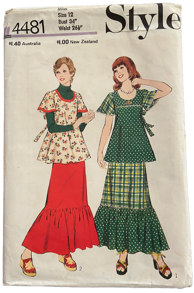 Style 4481 vintage 1970s top and skirt pattern
