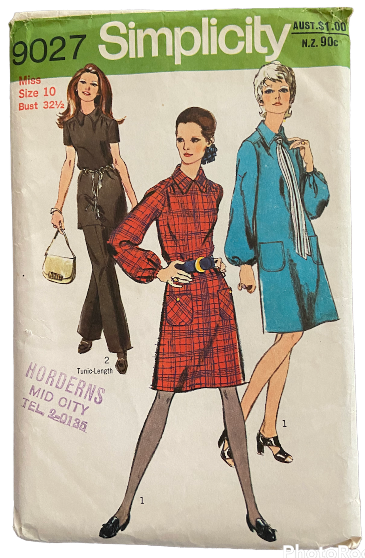 Simplicity 9027 vintage 1970s dress or tunic and pants sewing pattern WOUNDED BARGAIN