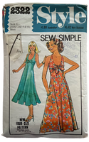 Style 2322 vintage 1970s dress pattern. Bust 32.5, 34, 36, 38 inches