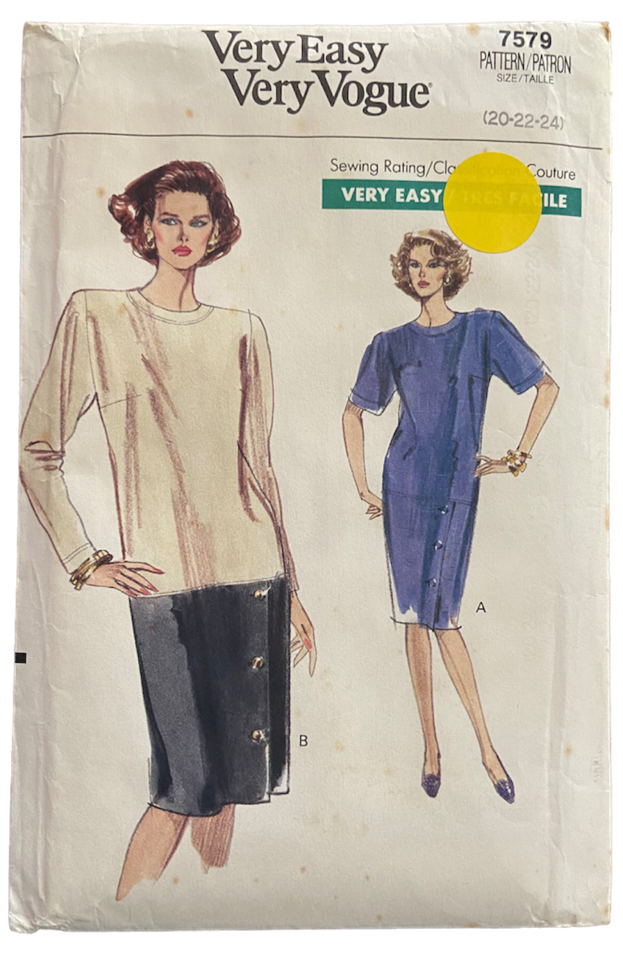 Very easy very vogue 7579 vintage 1980s dress sewing pattern Bust 42. 44, 46 inches