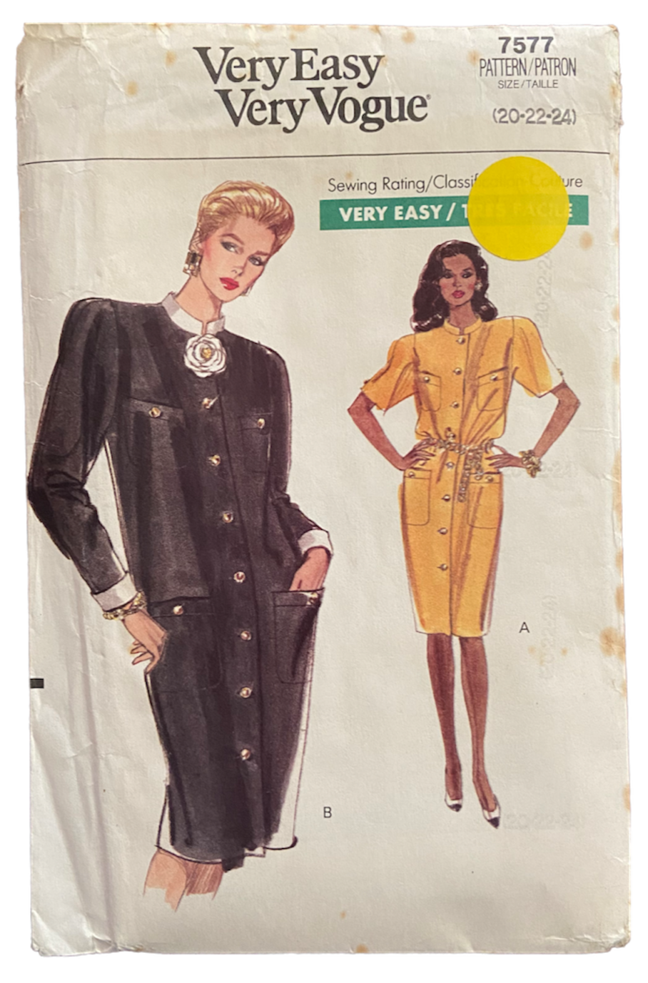 Very easy very vogue 7577 vintage 1980s dress sewing pattern Bust 42. 44, 46 inches