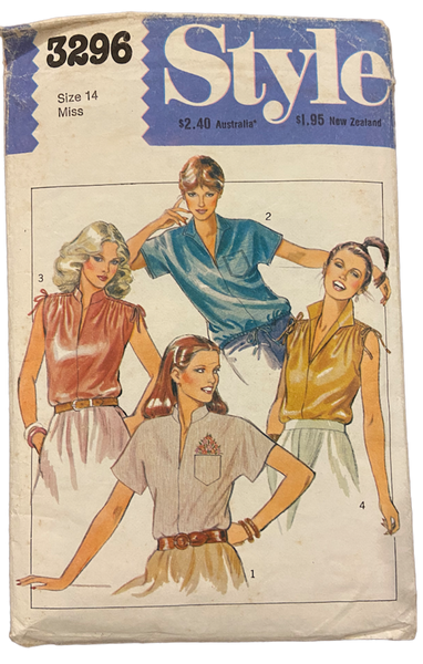 Style 3296 vintage 1980s tops sewing pattern. Bust 36 inches