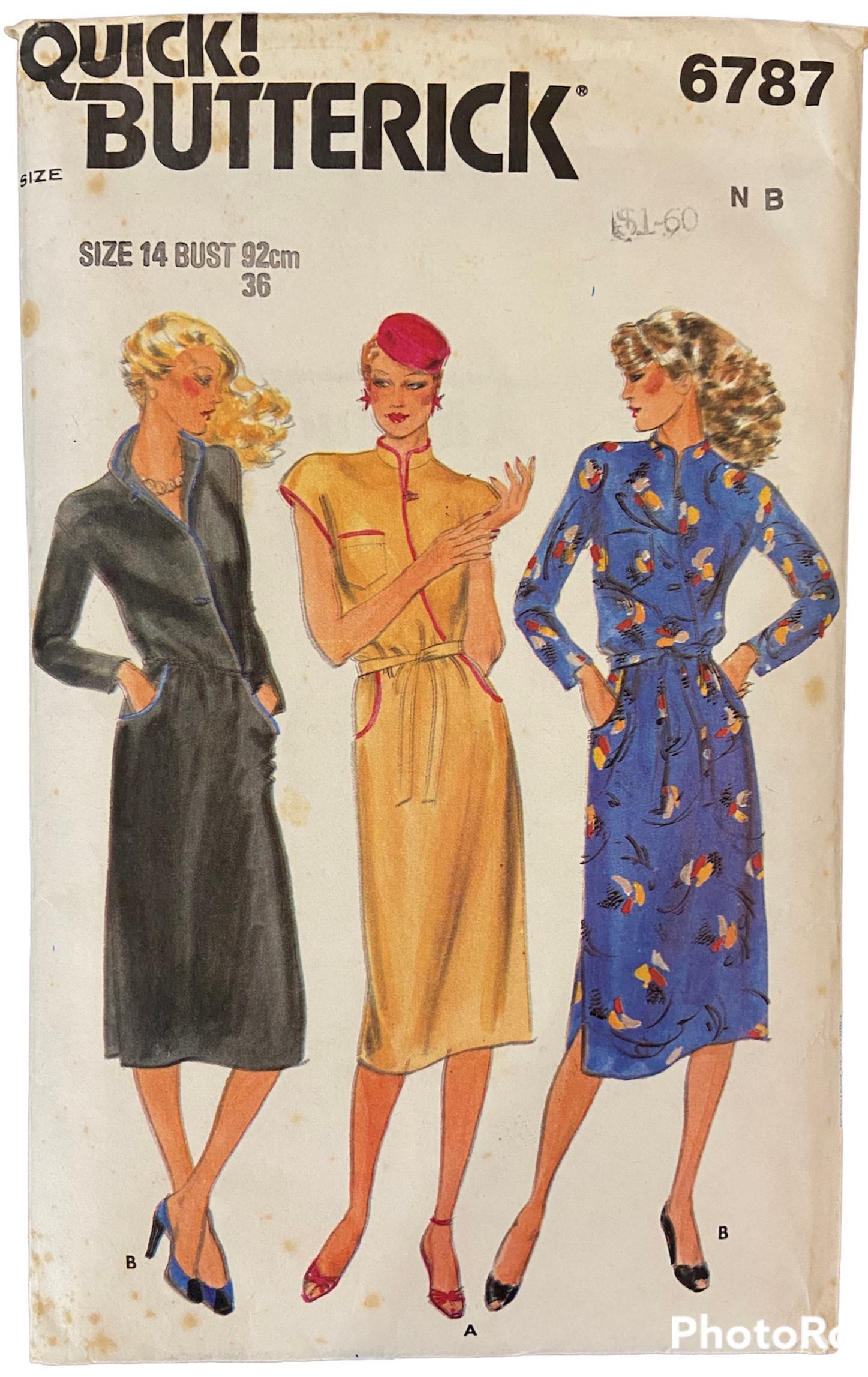 Butterick 6787 vintage 1980s dress pattern. Bust 36 inches