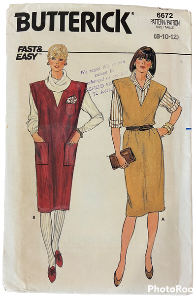 Butterick 6672 vintage 1980s jumper or pinafore sewing pattern Bust 31.5, 32.5,34 inches