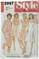 Style 3947 vintage 1980s lingerie set sewing pattern. Bust 32.5, 34, 36 inches