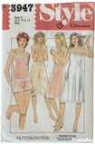 Style 3947 vintage 1980s lingerie set sewing pattern. Bust 32.5, 34, 36 inches