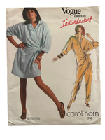 Vintage 1980s Vogue 1703 Individualist Carol Horn dress and jumpsuit pattern Bust 32.5 inches.