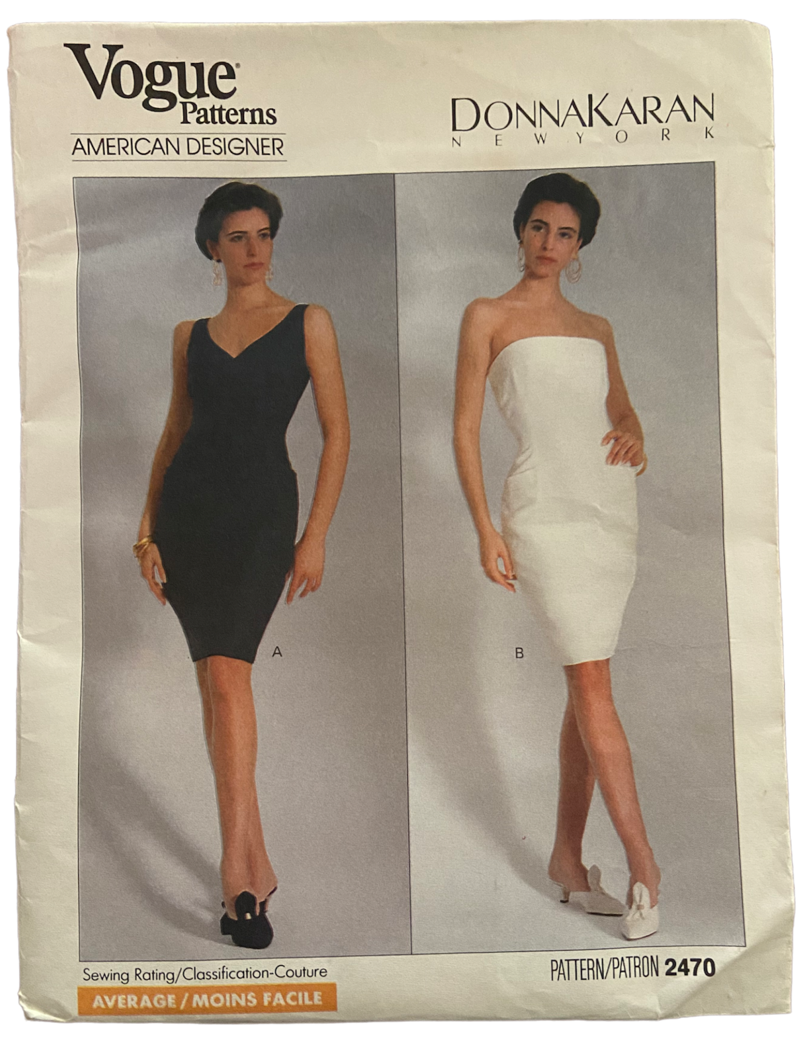 Vintage 1990s Vogue American Designer Donna Karan New York dress pattern. Bust 30.5, 31.5, 32.5 inches.