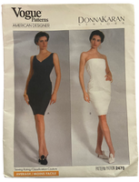 Vintage 1990s Vogue American Designer Donna Karan New York dress pattern. Bust 30.5, 31.5, 32.5 inches.