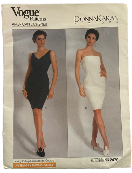 Vintage 1990s Vogue American Designer Donna Karan New York dress pattern. Bust 30.5, 31.5, 32.5 inches.