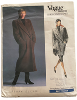 Vintage 1980s Vogue American Designer Perry Ellis coat pattern. Bust 34 inches.