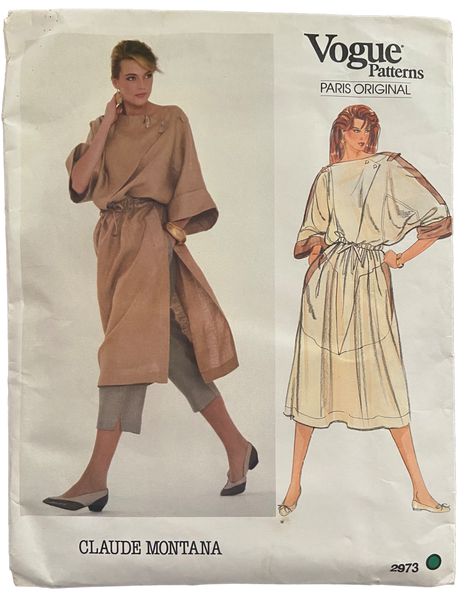 Vintage 1980s Vogue 2973 Paris Original Claude Montana dress, tunic and pants sewing pattern. Bust 31.5 inches