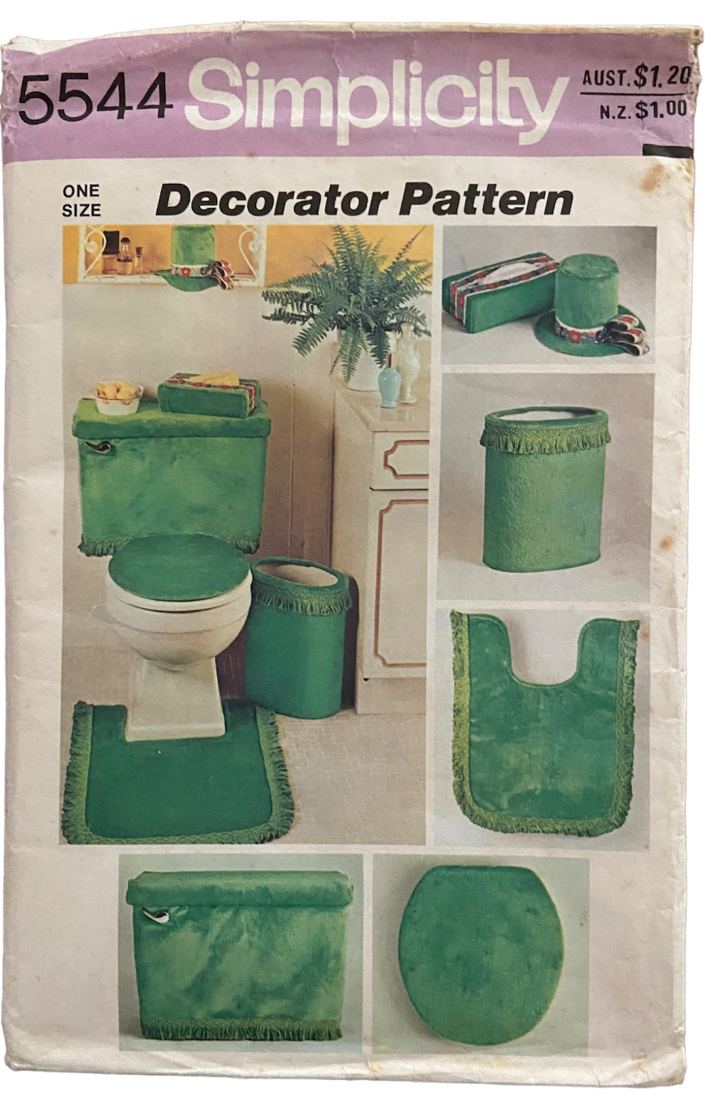 Simplicity 5544 vintage 70s plush bathroom accessories sewing pattern.