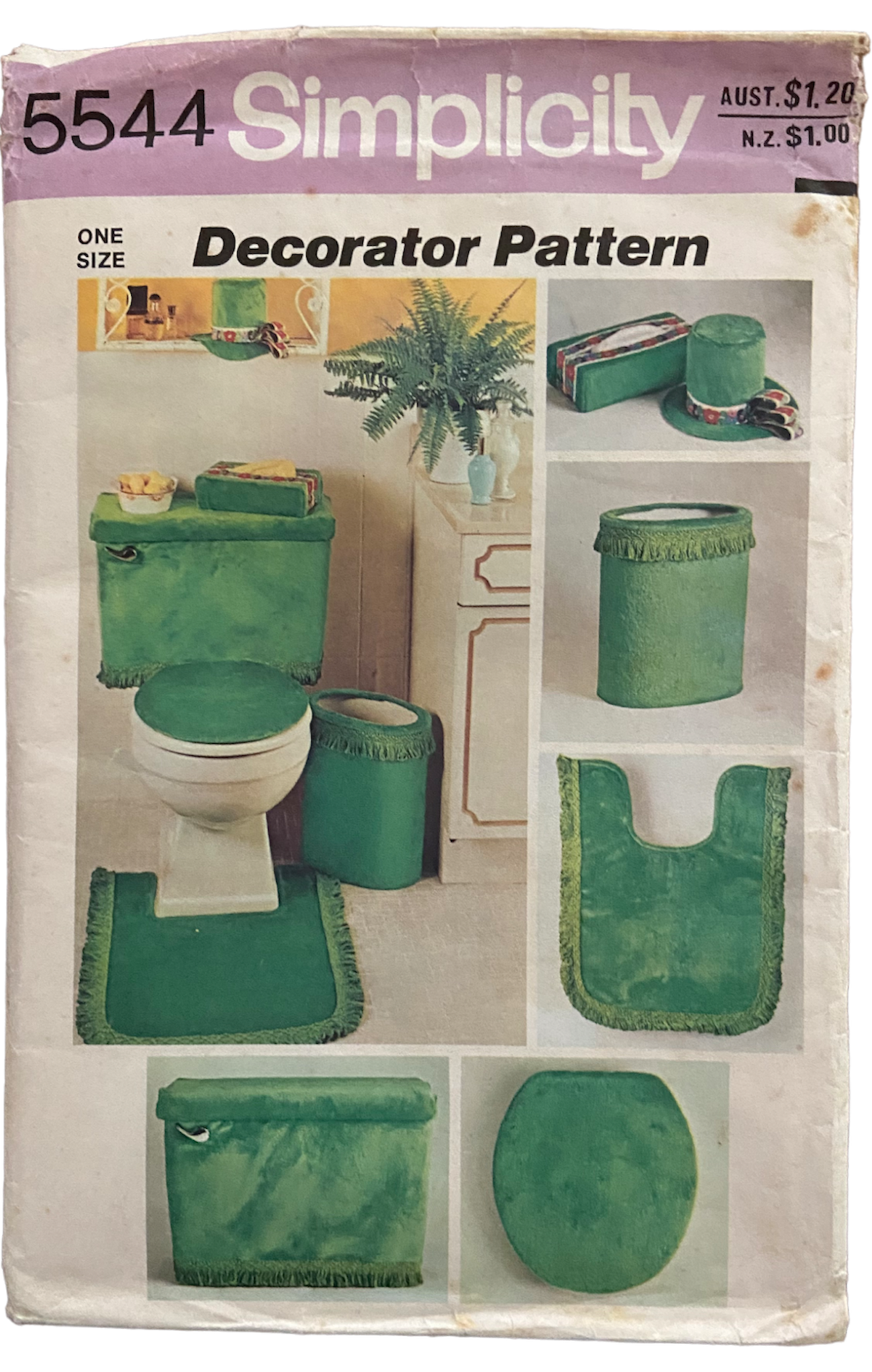 Simplicity 5544 vintage 70s plush bathroom accessories sewing pattern.