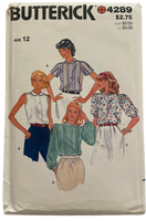 Butterick 4289 vintage 1980s blouse sewing pattern. Bust 34 inches